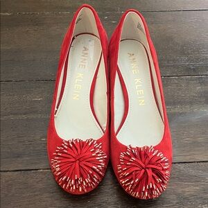 Anne Klein Red Flats with Embellished Toes